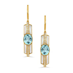 WHITE MOTHER OF PEARL AND OVAL BLUE TOPAZ DIAMOND EARRING - MICHAEL K. JEWELERS