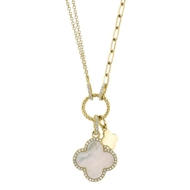 DIAMOND MOTHER OF PEARL CLOVER PAPER CLIP LINK NECKLACE - MICHAEL K. JEWELERS