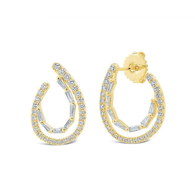 DOUBLE ROW ROUND AND BAGUETTE WRAP DIAMOND EARRING - MICHAEL K. JEWELERS