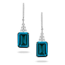 Load image into Gallery viewer, EMERALD CUT LONDON BLUE TOPAZ DANGLE DIAMOND EARRING - MICHAEL K. JEWELERS