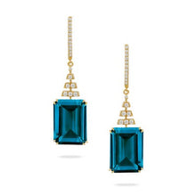 Load image into Gallery viewer, EMERALD CUT LONDON BLUE TOPAZ DANGLE DIAMOND EARRING - MICHAEL K. JEWELERS