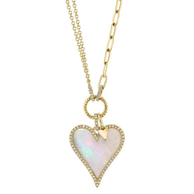 DIAMOND AND MOTHER OF PEARL HEART PAPER CLIP LINK NECKLACE - MICHAEL K. JEWELERS