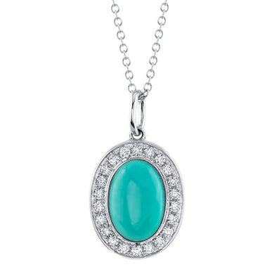 DIAMOND AND COMPOSITE TURQUOISE OVAL NECKLACE - MICHAEL K. JEWELERS