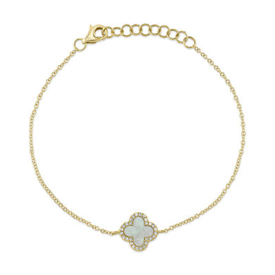MOTHER OF PEARL AND DIAMOND CLOVER BRACELET - MICHAEL K. JEWELERS