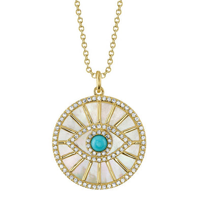 DIAMOND AND COMPOSITE TURQUOISE & MOTHER OF PEARL EYE NECKLACE - MICHAEL K. JEWELERS