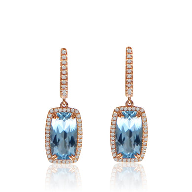 BLUE TOPAZ CUSHION DIAMOND DANGLE EARRING - MICHAEL K. JEWELERS