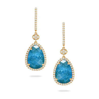 DIAMOND EARRING WITH CLEAR QUARTZ OVER APATITE - MICHAEL K. JEWELERS