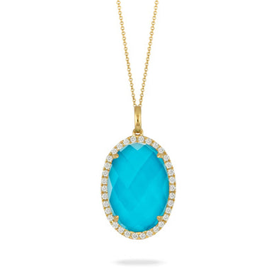 OVAL PENDANT WITH CLEAR QUARTZ OVER TURQUOISE - MICHAEL K. JEWELERS