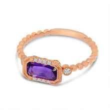Load image into Gallery viewer, Image of the AMETHYST AND DIAMOND BEAD RING facing slightly left