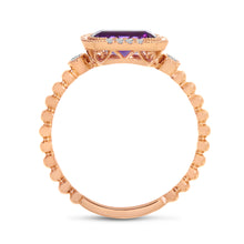 Load image into Gallery viewer, Image of the AMETHYST AND DIAMOND BEAD RING facing up