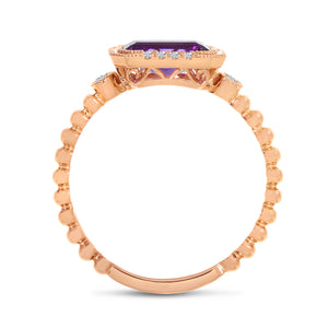 Image of the AMETHYST AND DIAMOND BEAD RING facing up