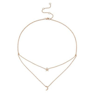 DOUBLE PAVE DIAMOND MOON & STAR NECKLACE - MICHAEL K. JEWELERS