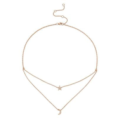 DOUBLE PAVE DIAMOND MOON & STAR NECKLACE - MICHAEL K. JEWELERS