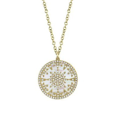 MOTHER OF PEARL AND DIAMOND MEDALLION NECKLACE - MICHAEL K. JEWELERS