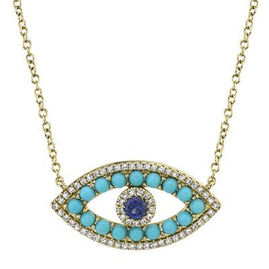 BLUE SAPPHIRE AND TURQUOISE EYE DIAMOND NECKLACE - MICHAEL K. JEWELERS