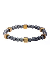 Load image into Gallery viewer, GREY HEMATITE WITH ANTIQUE GOLD BRASS BEAD BRACELET - MICHAEL K. JEWELERS