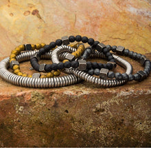 Load image into Gallery viewer, GREY HEMATITE WITH ANTIQUE GOLD BRASS BEAD BRACELET - MICHAEL K. JEWELERS