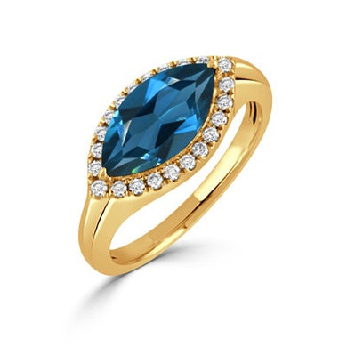 MARQUISE DIAMOND RING WITH LONDON BLUE TOPAZ CENTER - MICHAEL K. JEWELERS