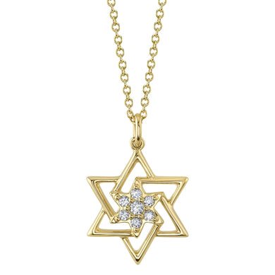 DIAMOND STAR OF DAVID NECKLACE WITH A FLOWER DESIGN - MICHAEL K. JEWELERS