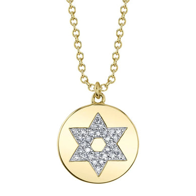 DIAMOND STAR OF DAVID NECKLACE ON GOLD DISK - MICHAEL K. JEWELERS