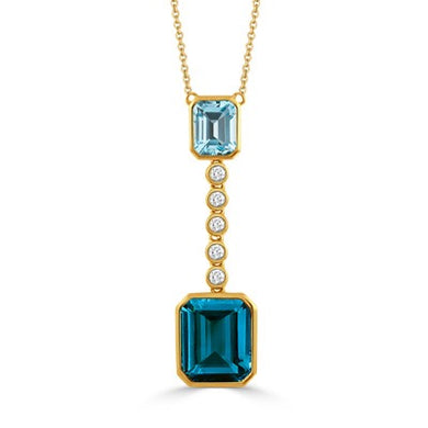 CUSHION CUT SKY BLUE TOPAZ & LONDON BLUE TOPAZ DIAMOND NECKLACE - MICHAEL K. JEWELERS