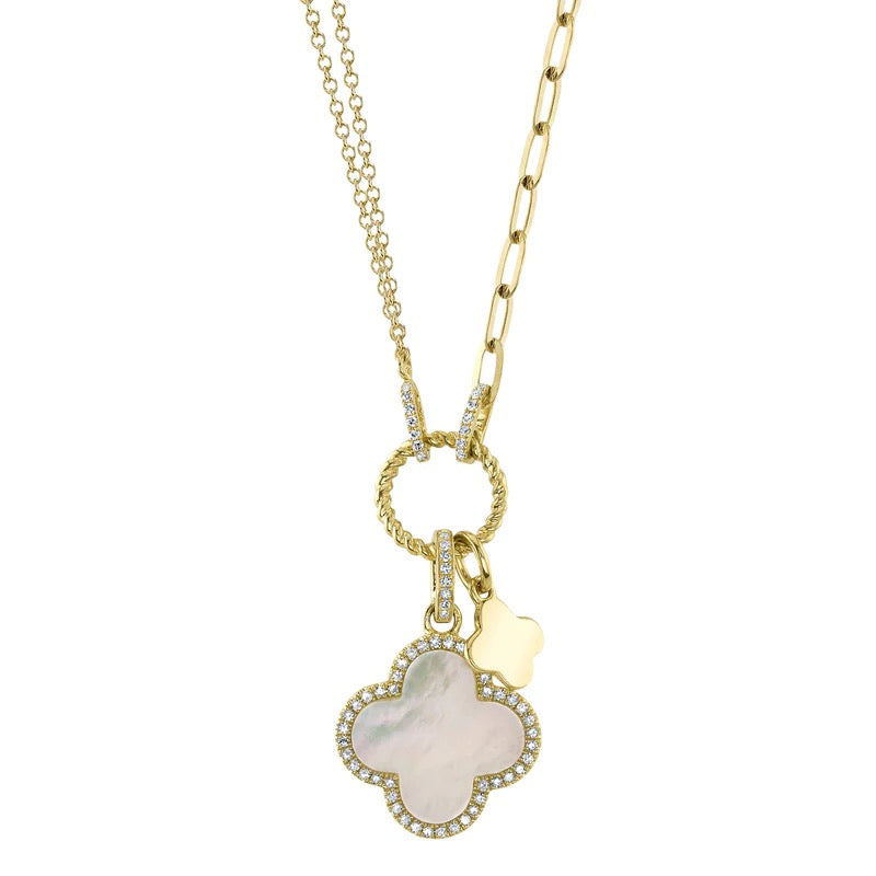 DIAMOND MOTHER OF PEARL CLOVER PAPER CLIP LINK NECKLACE - MICHAEL K. JEWELERS