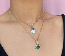 Load image into Gallery viewer, DIAMOND MOTHER OF PEARL CLOVER PAPER CLIP LINK NECKLACE - MICHAEL K. JEWELERS