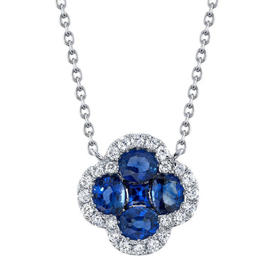 DIAMOND BLUE SAPPHIRE CLOVER NECKLACE - MICHAEL K. JEWELERS