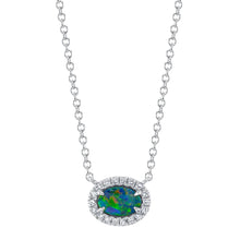 Load image into Gallery viewer, OVAL HALO DIAMOND OPAL NECKLACE - MICHAEL K. JEWELERS