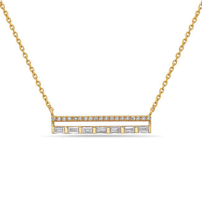 BAGUETTE AND ROUND BAR DIAMOND NECKLACE - MICHAEL K. JEWELERS