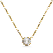 Load image into Gallery viewer, SINGLE PEARL DIAMOND HALO NECKLACE - MICHAEL K. JEWELERS