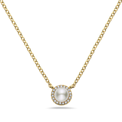 SINGLE PEARL DIAMOND HALO NECKLACE - MICHAEL K. JEWELERS