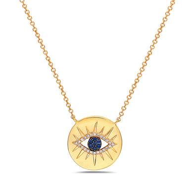 EVIL EYE SAPPHIRE AND DIAMOND DISC NECKLACE - MICHAEL K. JEWELERS