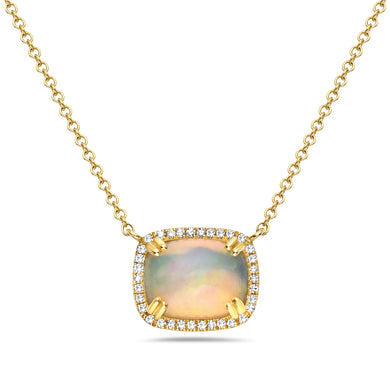 CUSHION CUT OPAL DIAMOND NECKLACE - MICHAEL K. JEWELERS