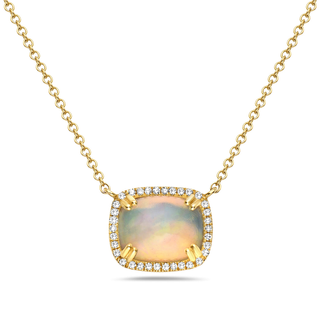 CUSHION CUT OPAL DIAMOND NECKLACE - MICHAEL K. JEWELERS