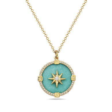 STARBURST TURQUOISE MEDALLION DISC DIAMOND NECKLACE - MICHAEL K. JEWELERS