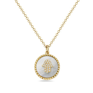 HAMSA MOTHER OF PEARL DISC BEAD NECKLACE - MICHAEL K. JEWELERS