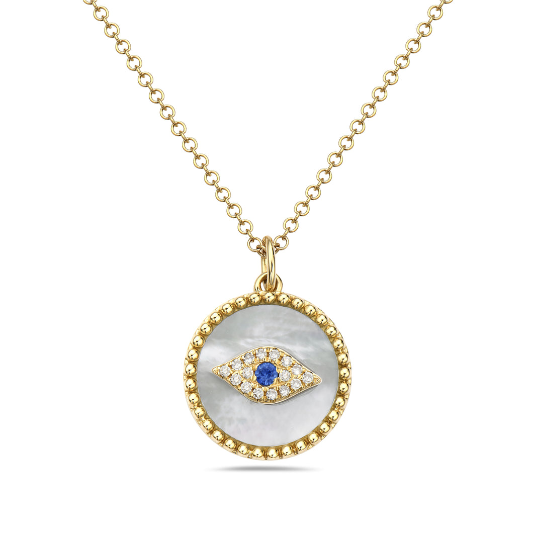 EVIL EYE MOTHER OF PEARL DISC BEAD NECKLACE - MICHAEL K. JEWELERS