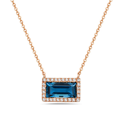 LONDON BLUE TOPAZ HALO DIAMOND NECKLACE - MICHAEL K. JEWELERS