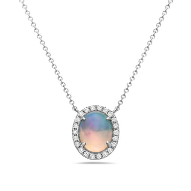 OVAL OPAL DIAMOND HALO NECKLACE - MICHAEL K. JEWELERS