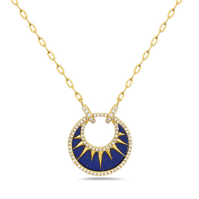 ROUND LAPIS SUN DESIGN DIAMOND NECKLACE - MICHAEL K. JEWELERS