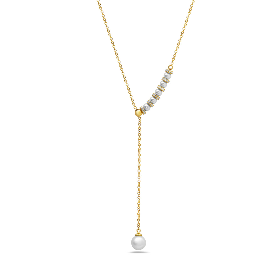 ONE SIDED PEARL LARIAT DIAMOND NECKLACE - MICHAEL K. JEWELERS