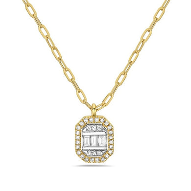 OCTAGON HALO BAGUETTE PAPERCLIP DIAMOND NECKLACE