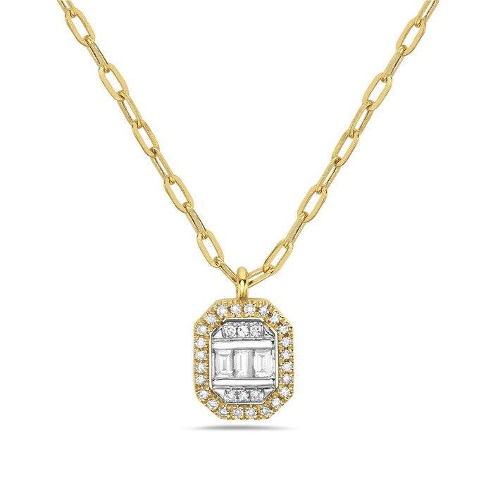OCTAGON HALO BAGUETTE PAPERCLIP DIAMOND NECKLACE