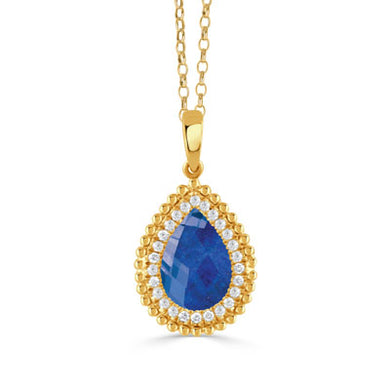 TEARDROP DIAMOND PENDANT WITH CLEAR QUARTZ OVER LAPIS