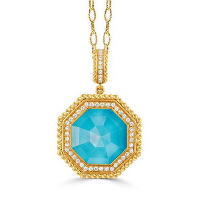 OCTAGON DIAMOND PENDANT WITH CLEAR QUARTZ OVER TURQUOISE