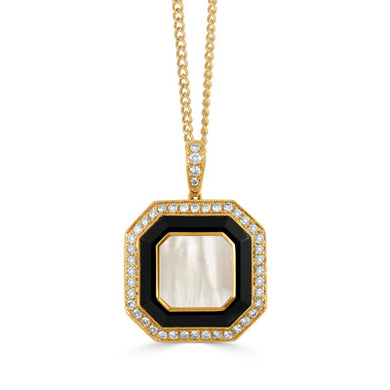 DIAMOND PENDANT WITH BLACK ONYX AND WHITE MOTHER OF PEARL CENTER STONE