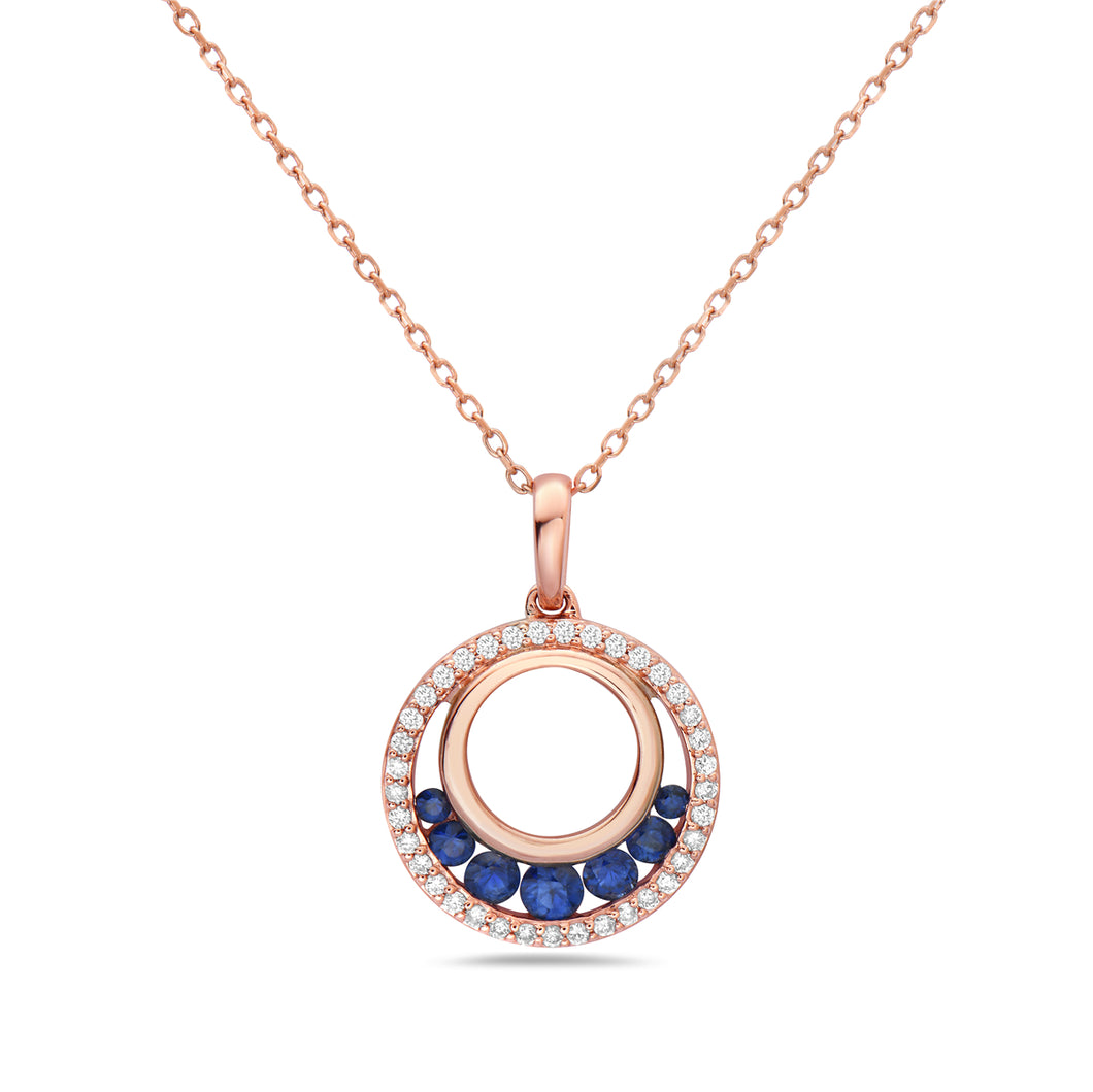 DOUBLE CIRCLE SAPPHIRE AND DIAMOND PENDANT - MICHAEL K. JEWELERS