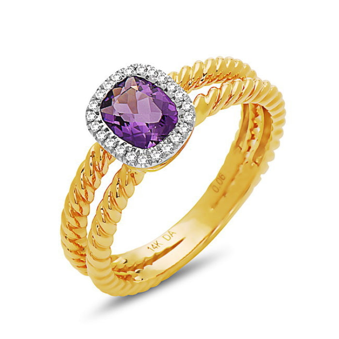 CUSHION CUT DOUBLE ROPE BAND AMETHYST RING