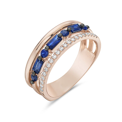 BAGUETTE AND ROUND SAPPHIRE DIAMOND RING - MICHAEL K. JEWELERS